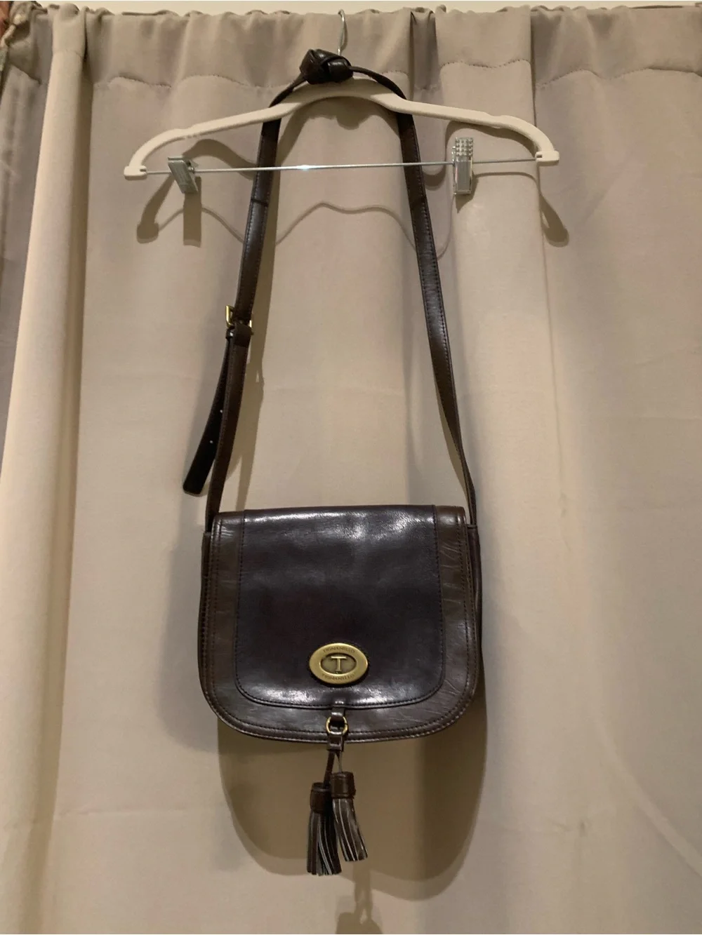 Tignanello Dark Brown Leather Crossbody with Tassel
